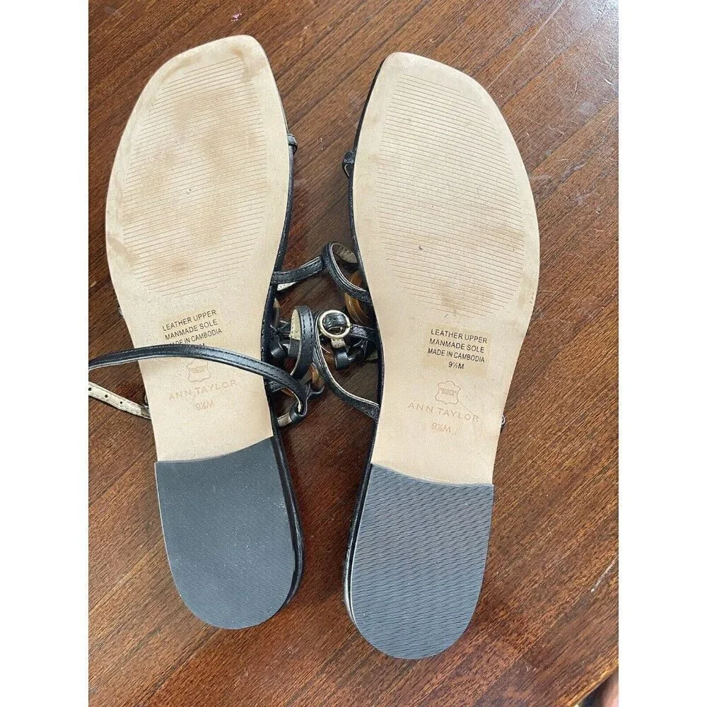 Ann Taylor Aaliyah Tortoiseshell Print Ring Leather Flat Sandals Size 9.5 - Picture 6 of 7